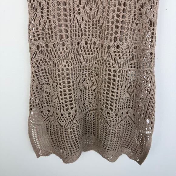 Womens Crochet Knit Sleeveless Bohemian Swimsuit Tan Coverup Mini Dress Medium - Picture 4 of 7